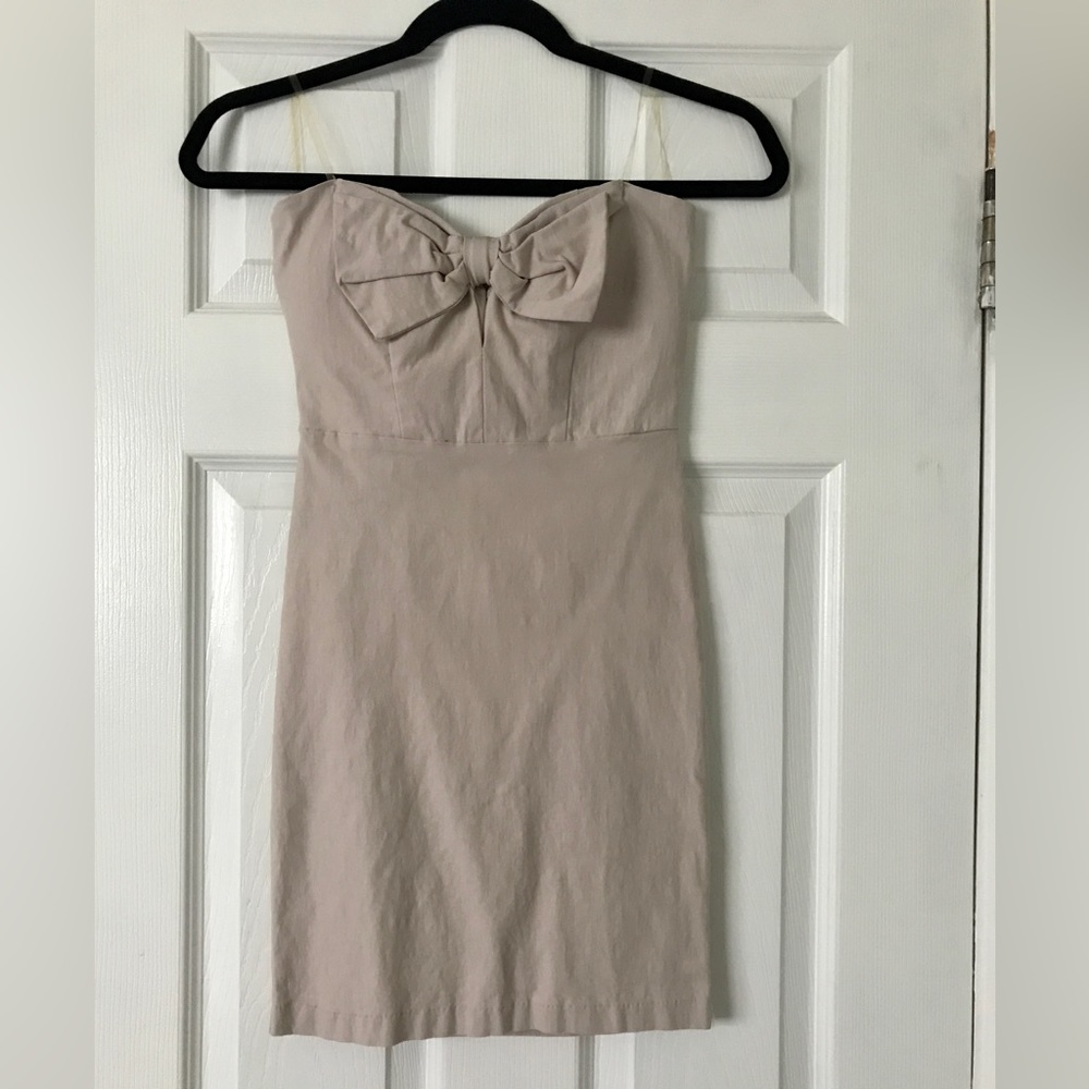 Sand coloured strapless dress